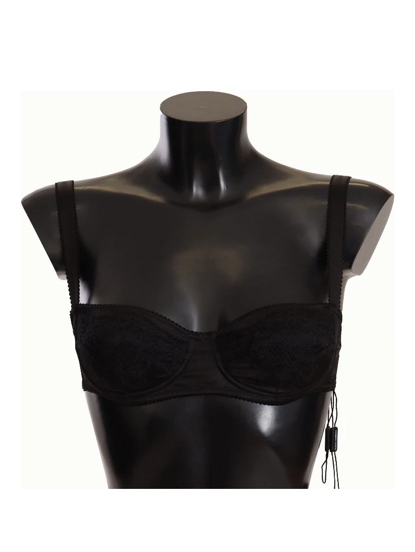 Black Polka Dot Satin Lace Balconette Bra