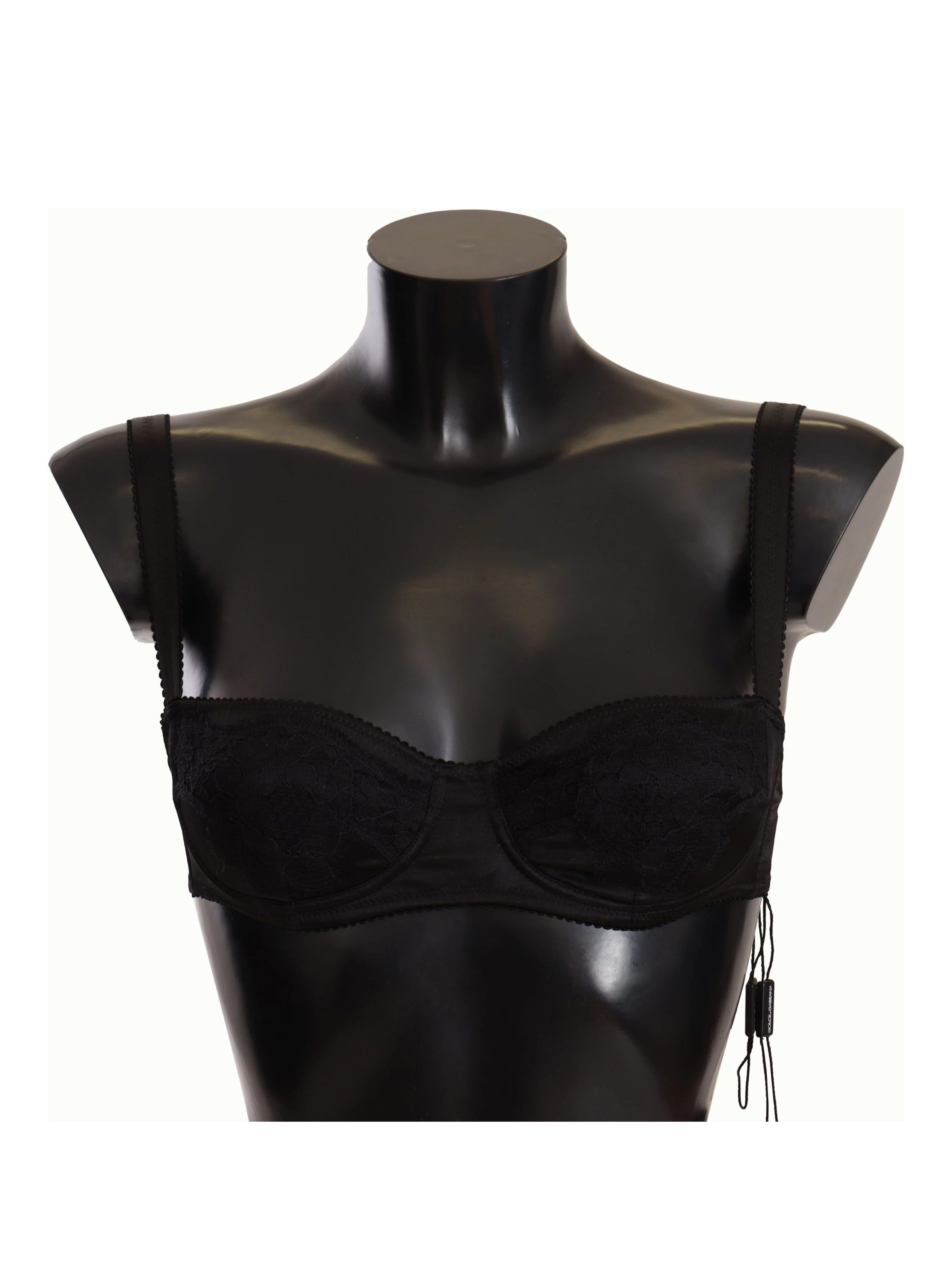 Black Polka Dot Satin Lace Balconette Bra