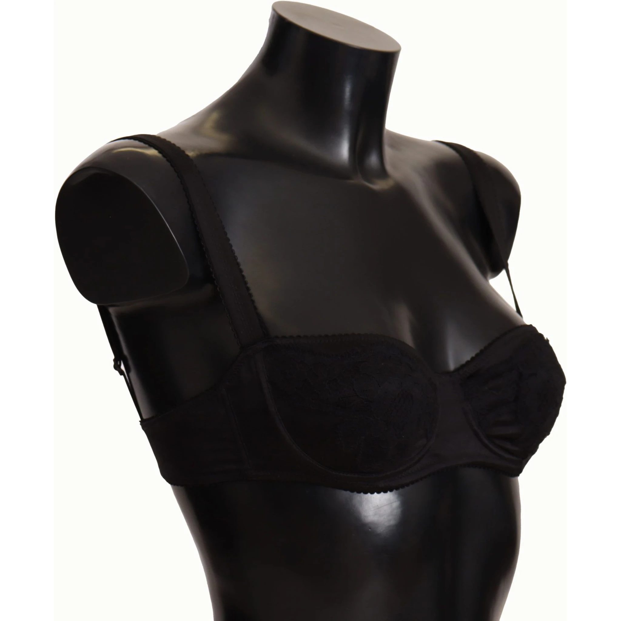 Black Polka Dot Satin Lace Balconette Bra