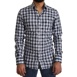 Blue White Check Cotton Slim Fit GOLD Shirt
