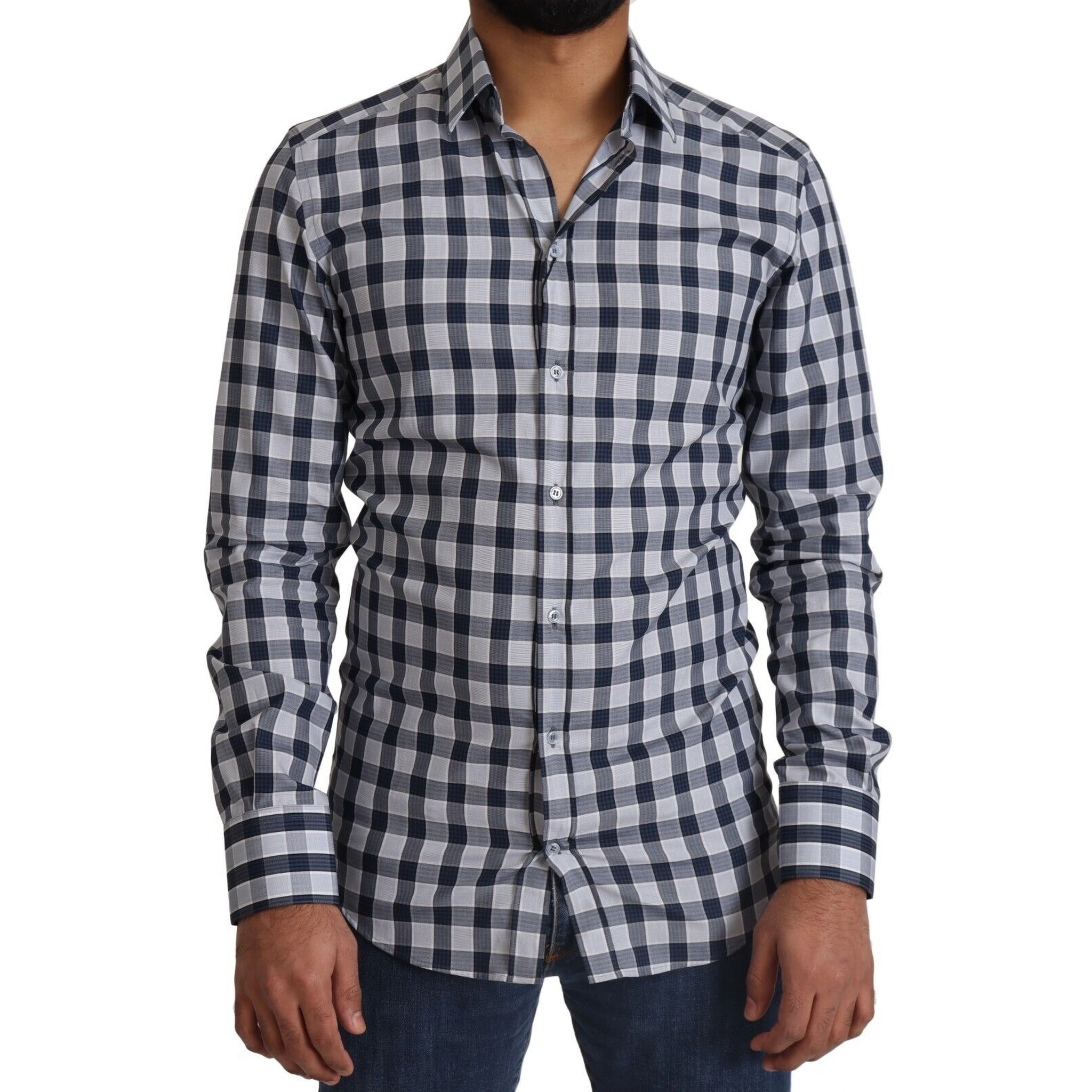 Blue White Check Cotton Slim Fit GOLD Shirt