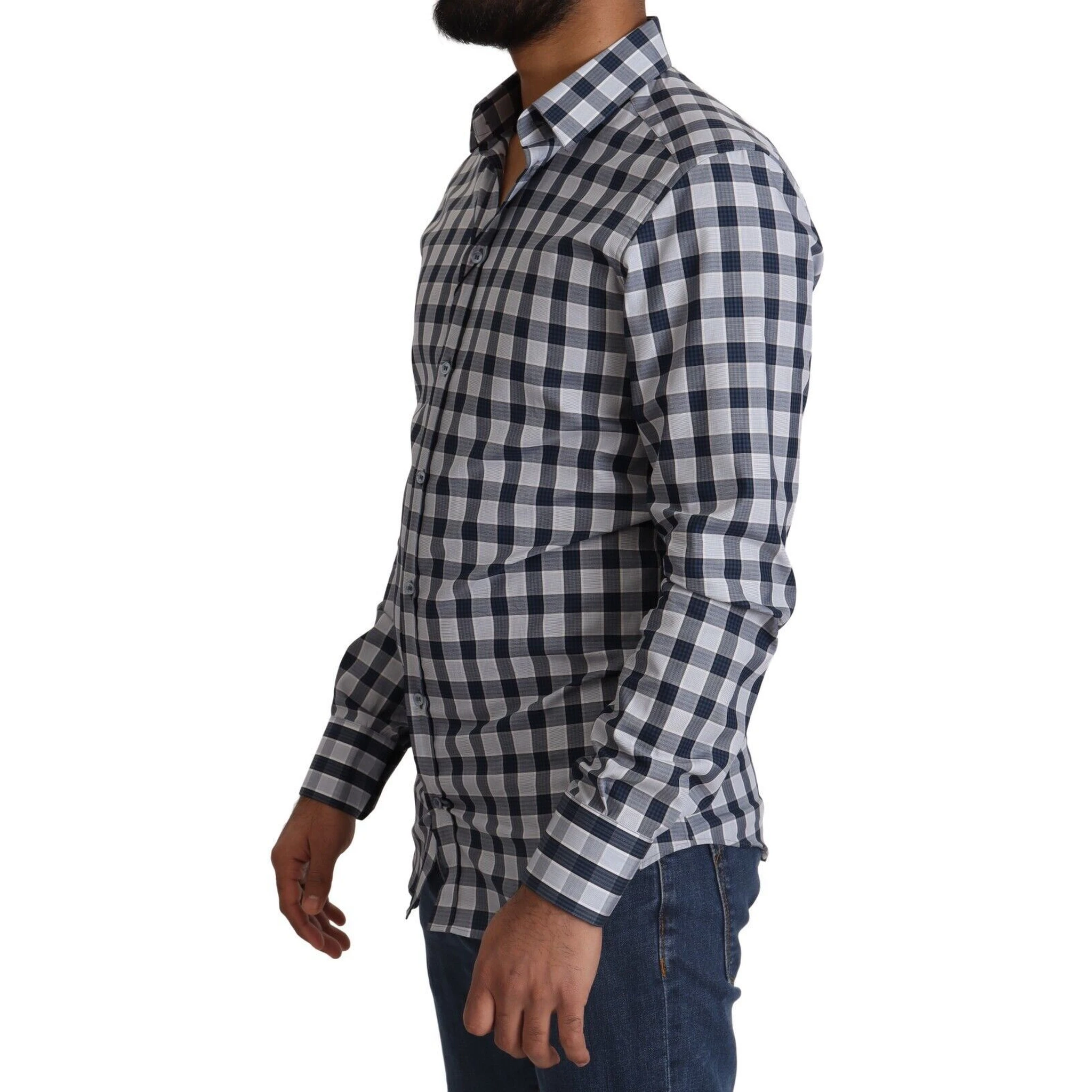 Blue White Check Cotton Slim Fit GOLD Shirt