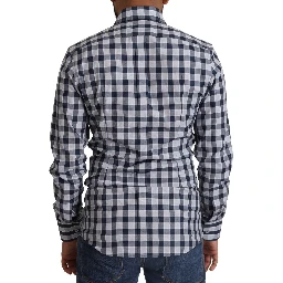 Blue White Check Cotton Slim Fit GOLD Shirt