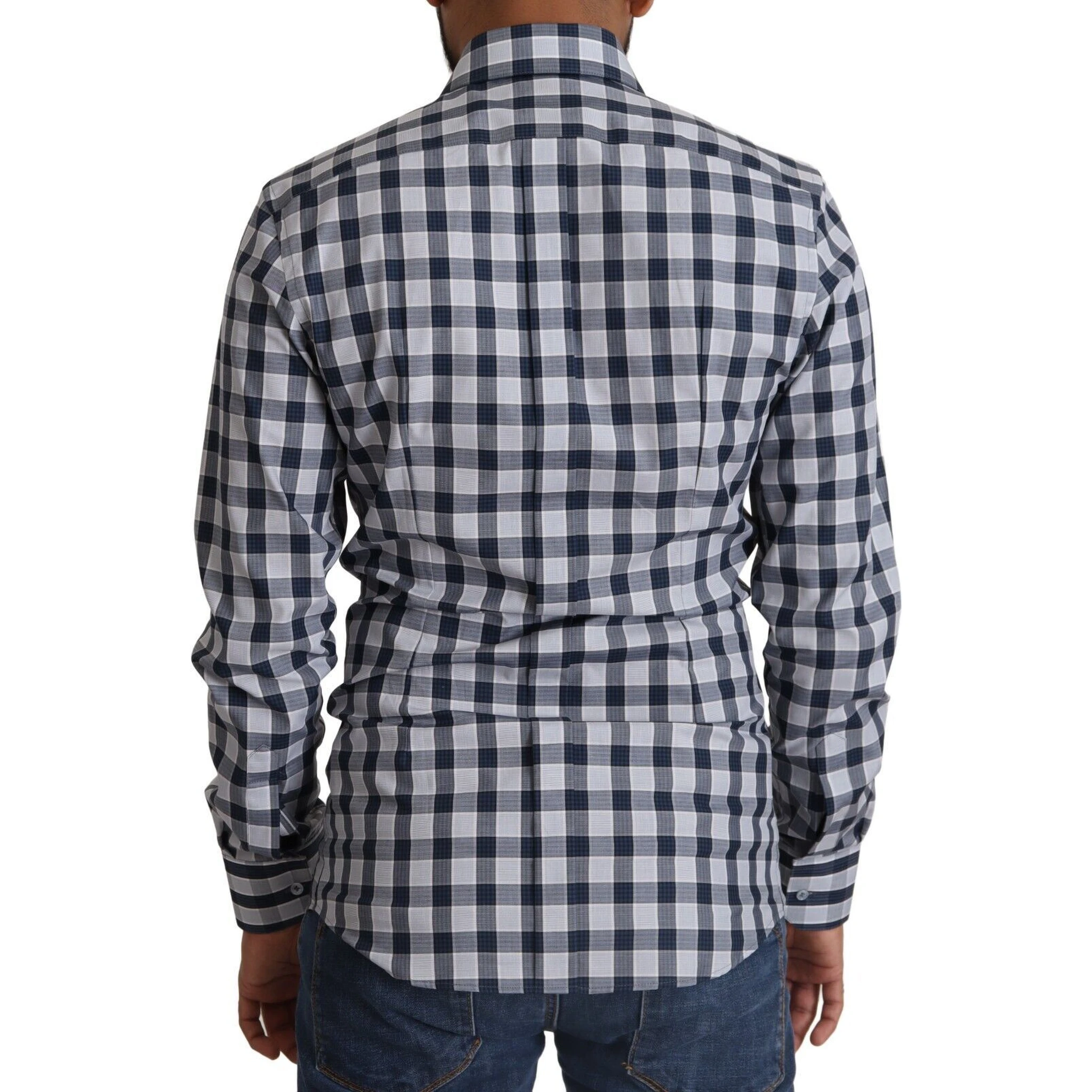 Blue White Check Cotton Slim Fit GOLD Shirt