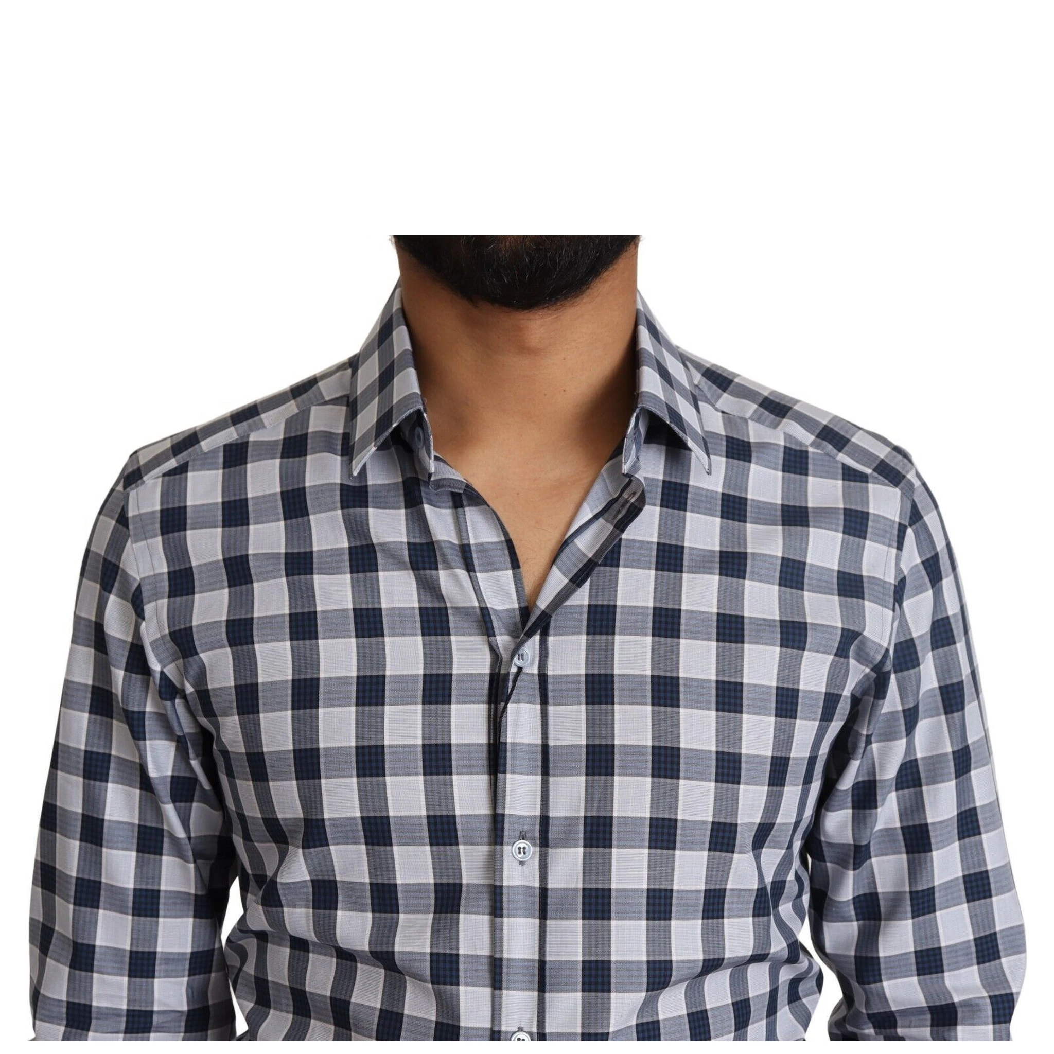 Blue White Check Cotton Slim Fit GOLD Shirt