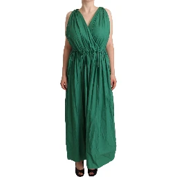 Green Cotton Sleeveless V-neck Dress
