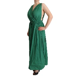Green Cotton Sleeveless V-neck Dress