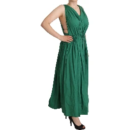 Green Cotton Sleeveless V-neck Dress