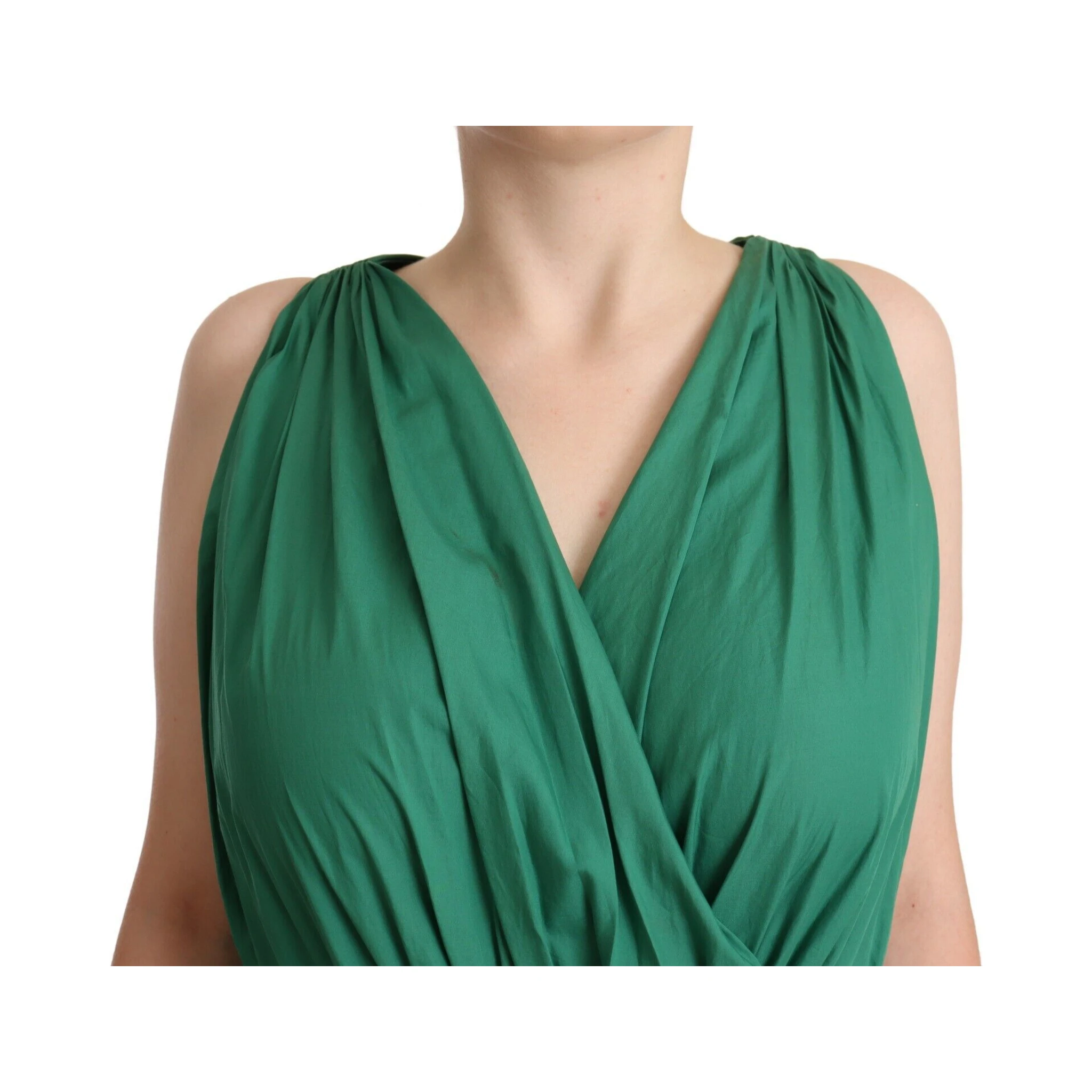 Green Cotton Sleeveless V-neck Dress