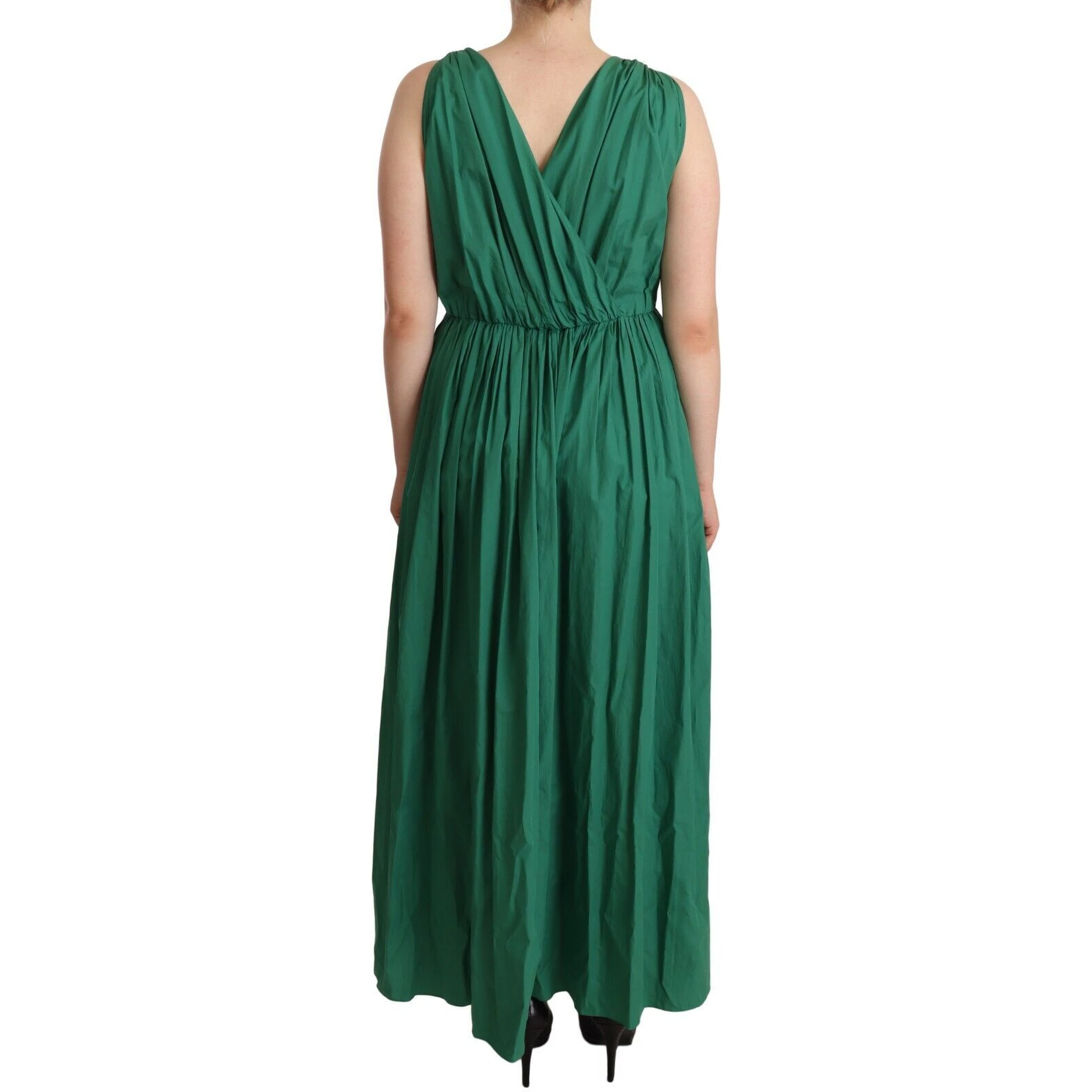 Green Cotton Sleeveless V-neck Dress
