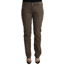 Brown Cotton Low Waist Skinny Casual Jeans