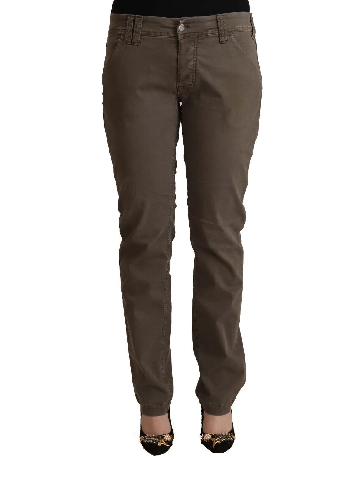Brown Cotton Low Waist Skinny Casual Jeans