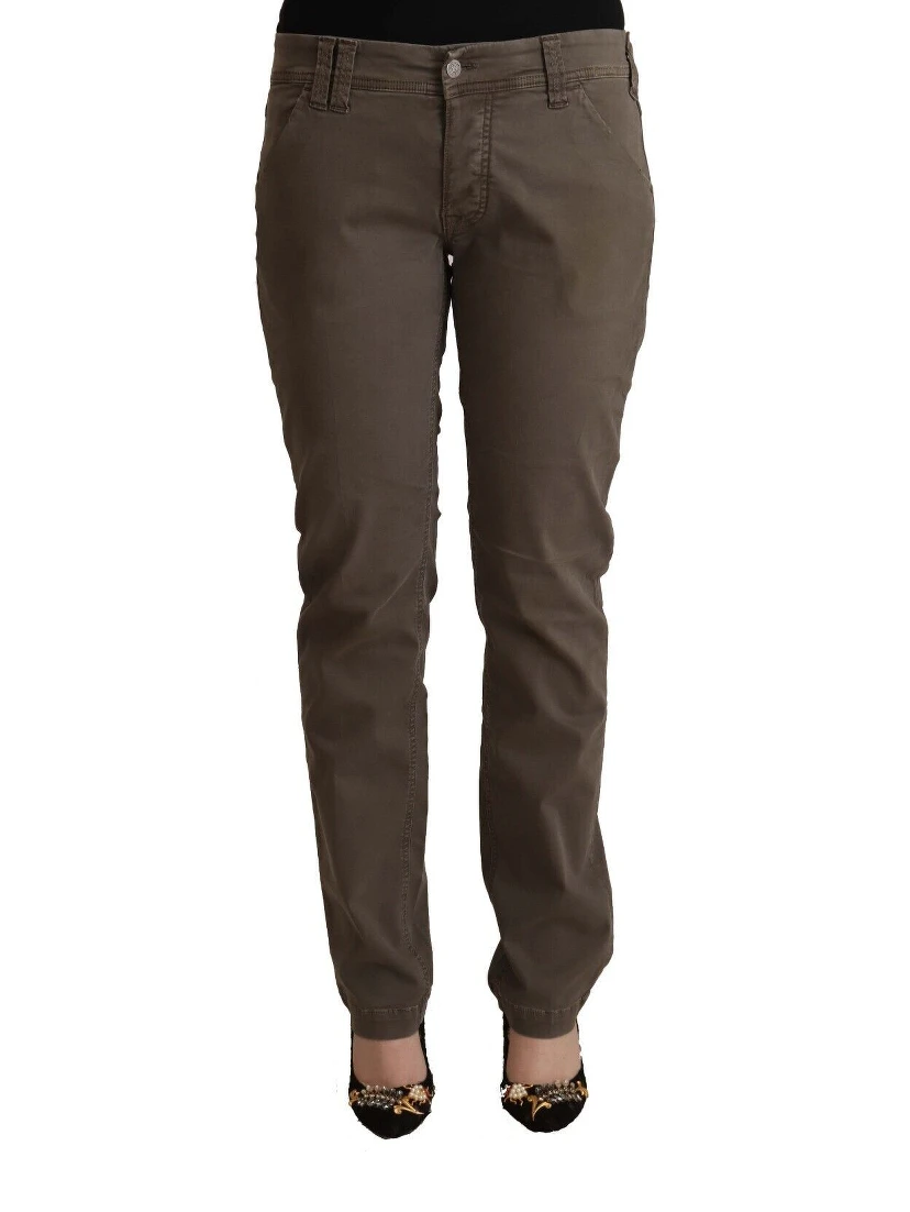 Brown Cotton Low Waist Skinny Casual Jeans