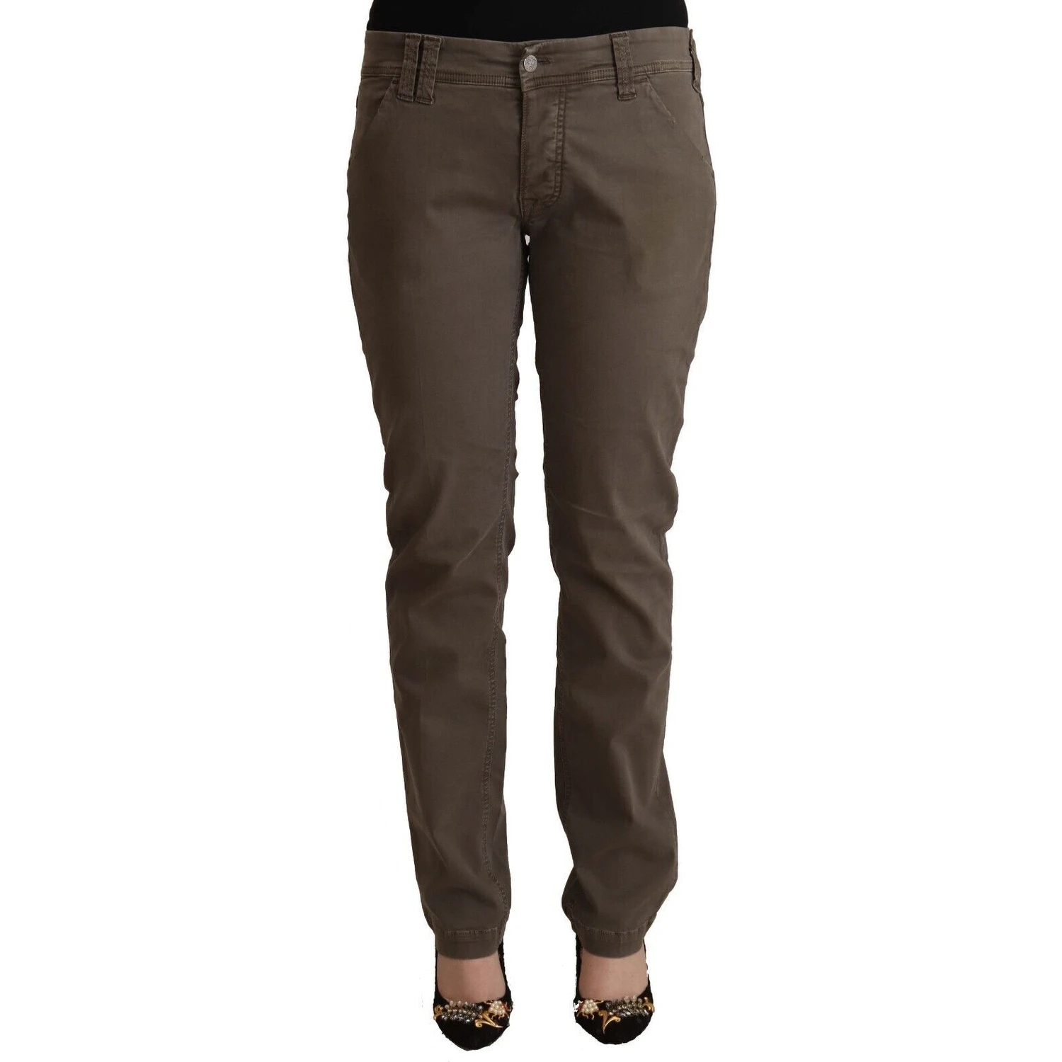 Brown Cotton Low Waist Skinny Casual Jeans