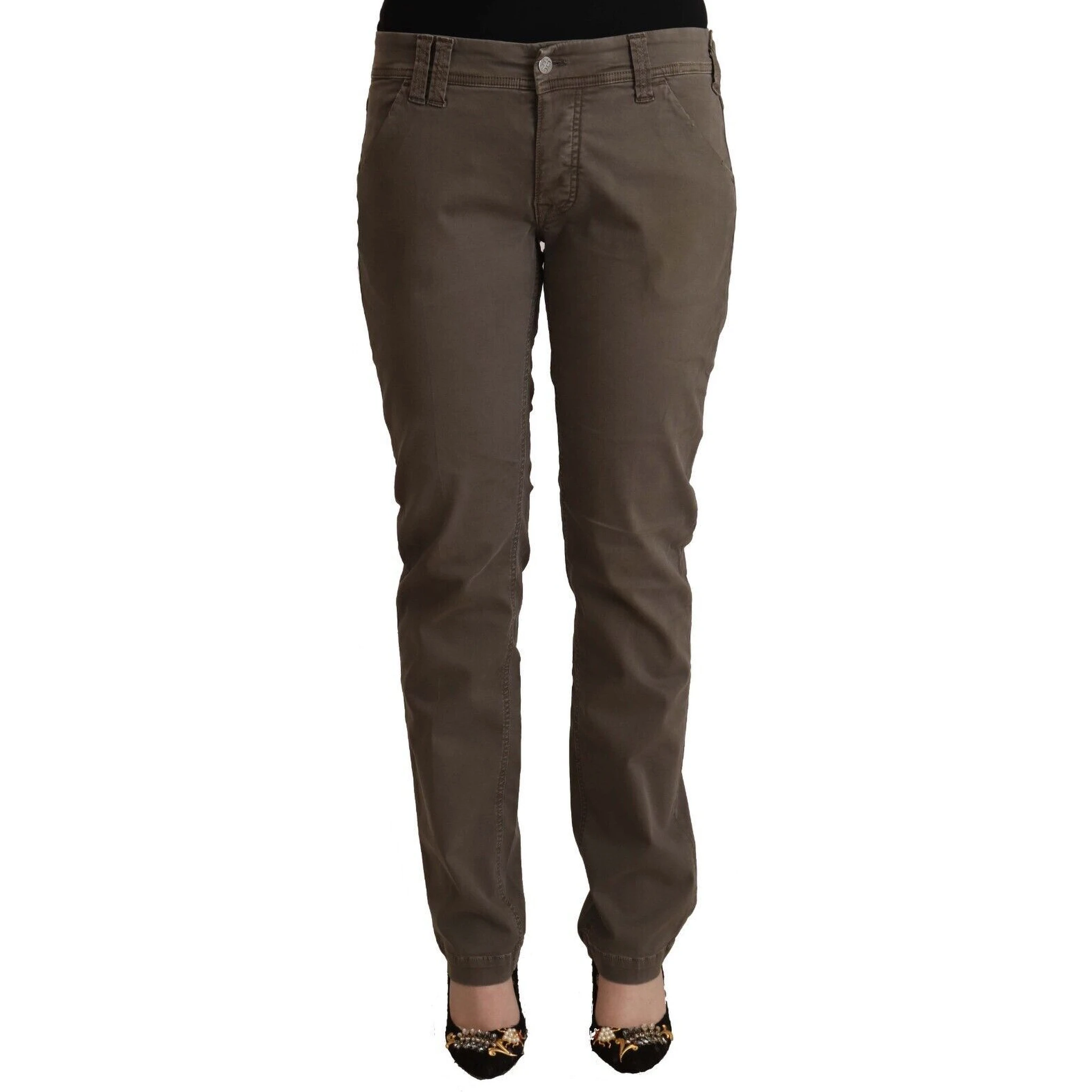 Brown Cotton Low Waist Skinny Casual Jeans