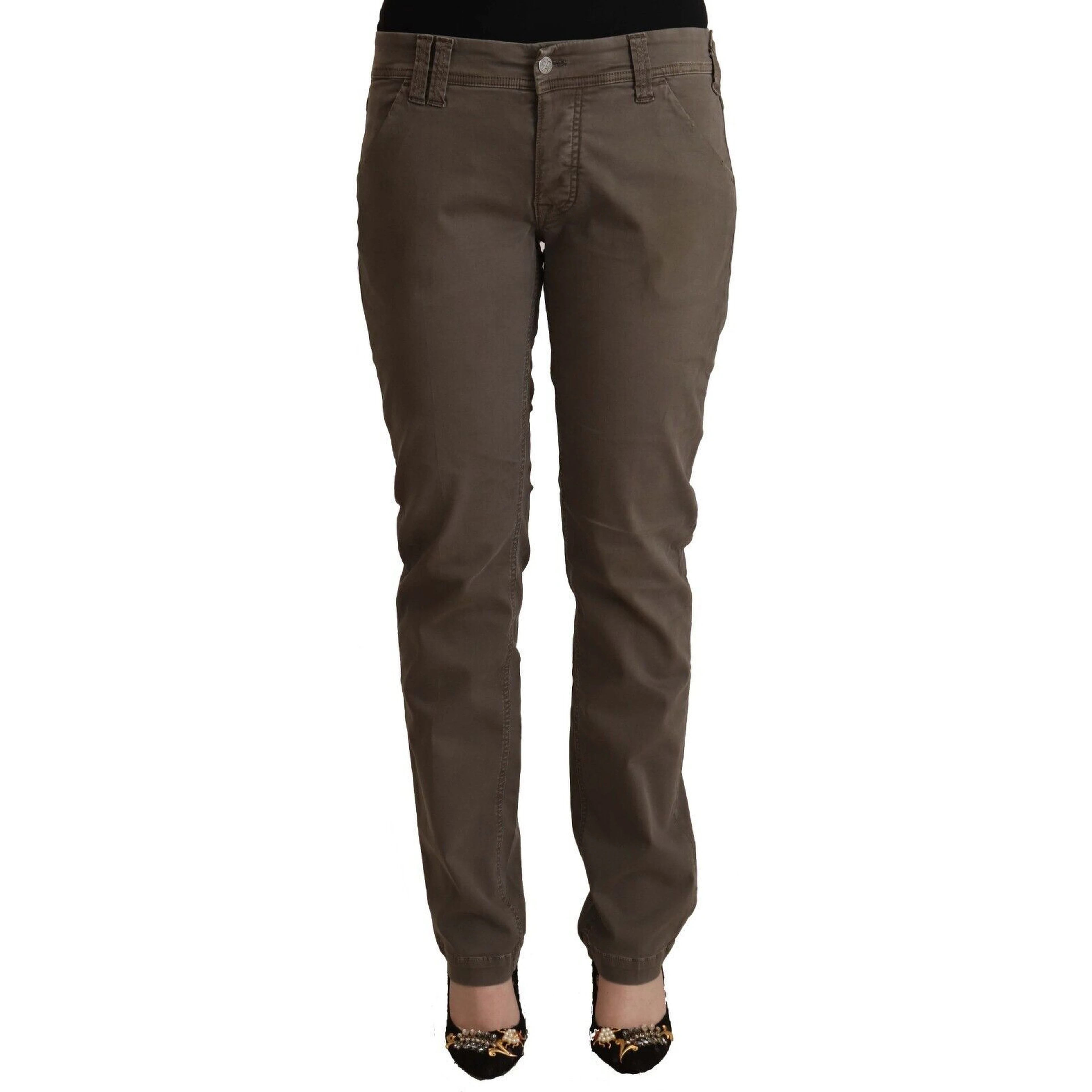 Brown Cotton Low Waist Skinny Casual Jeans
