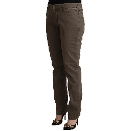 Brown Cotton Low Waist Skinny Casual Jeans