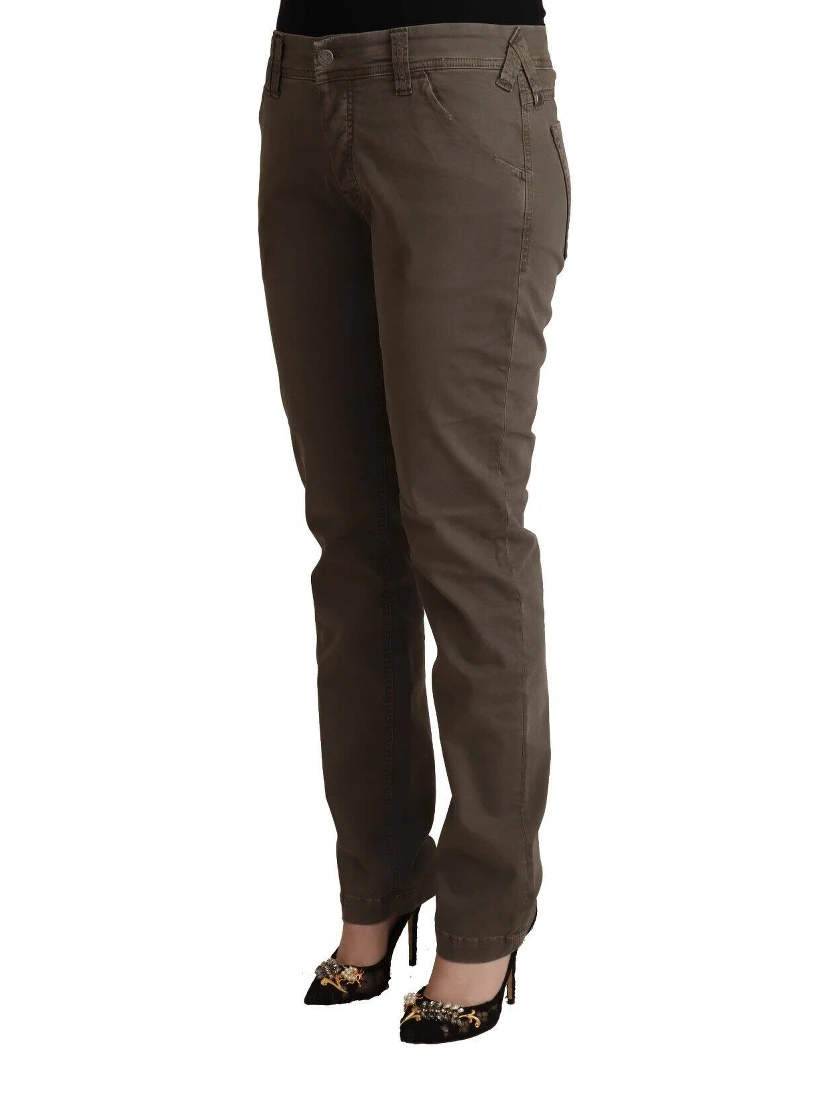Brown Cotton Low Waist Skinny Casual Jeans