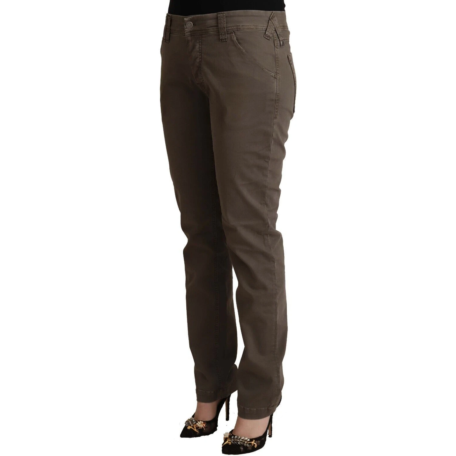 Brown Cotton Low Waist Skinny Casual Jeans