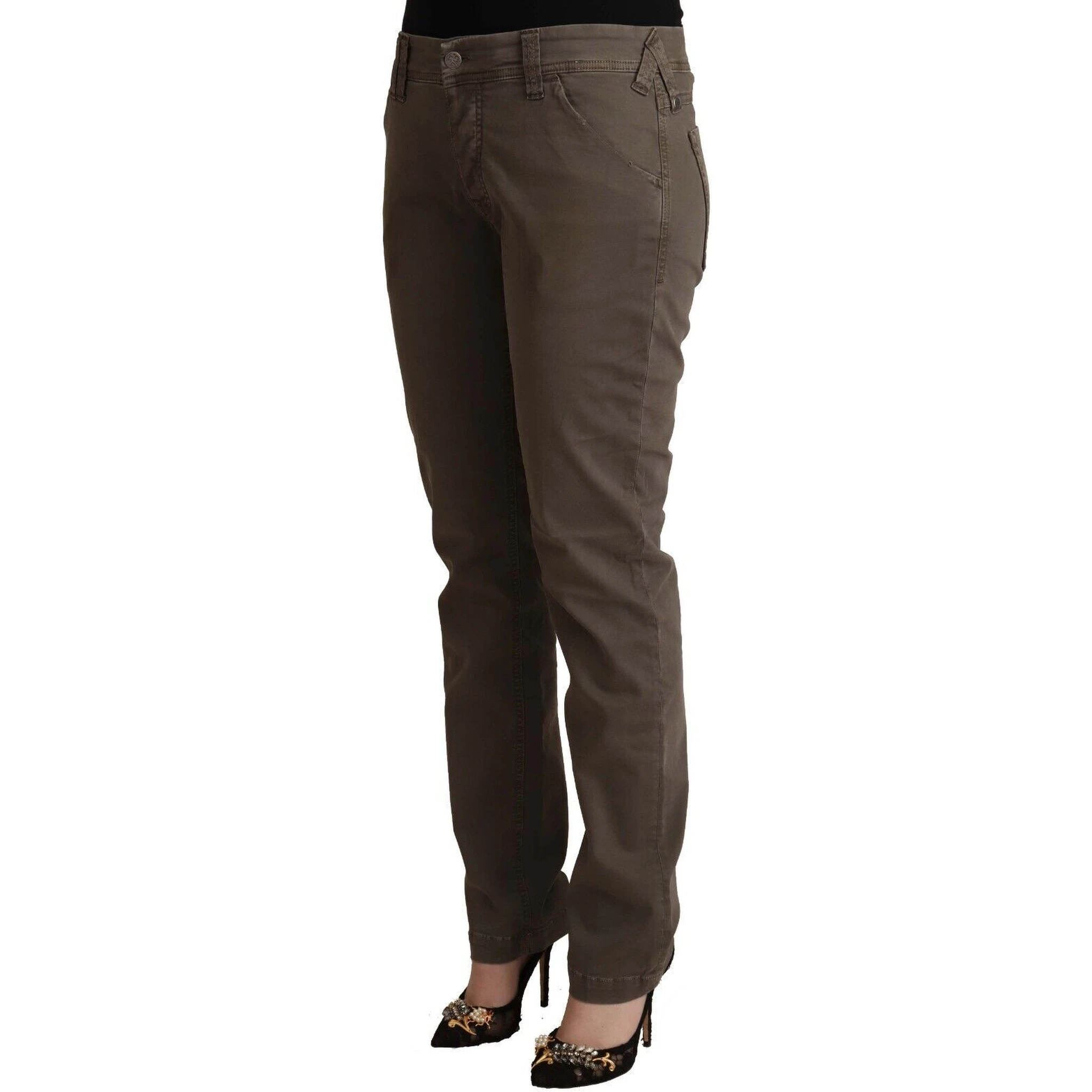 Brown Cotton Low Waist Skinny Casual Jeans