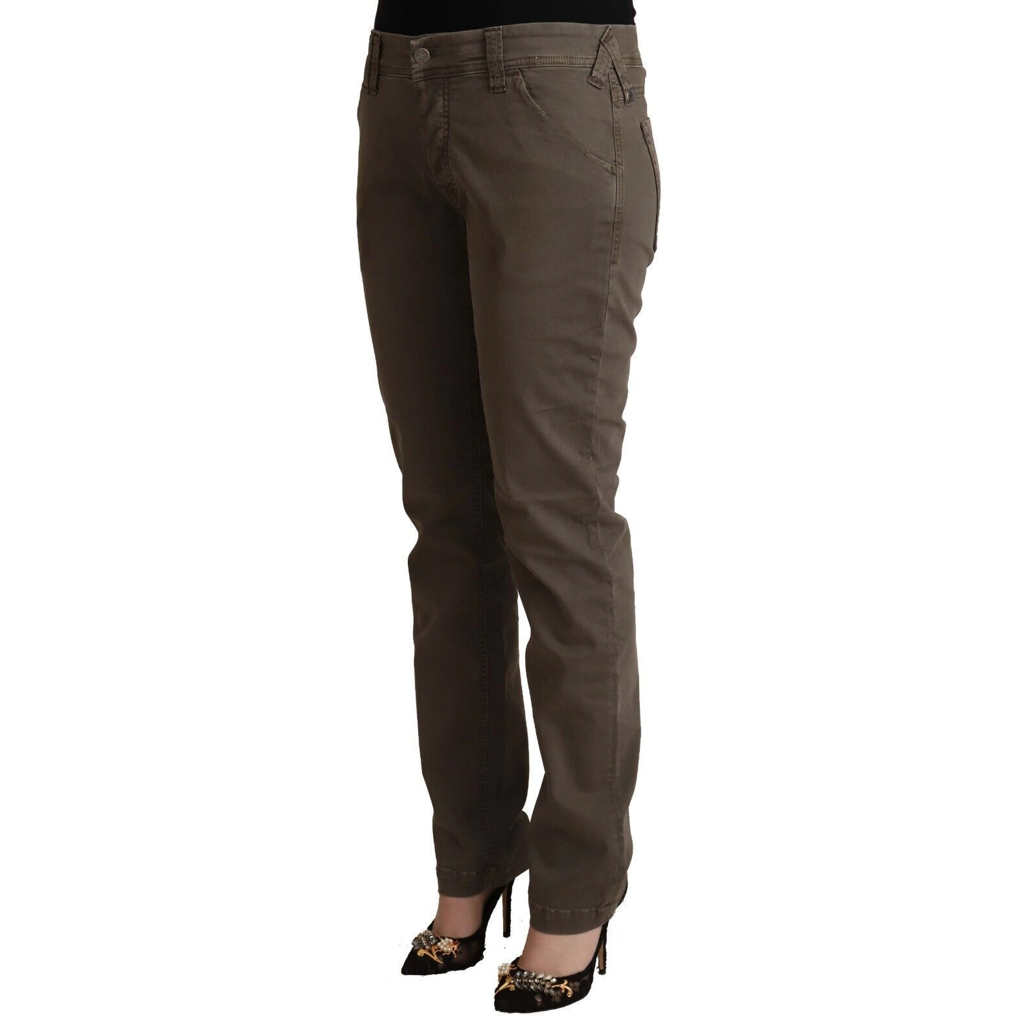 Brown Cotton Low Waist Skinny Casual Jeans