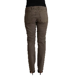 Brown Cotton Low Waist Skinny Casual Jeans