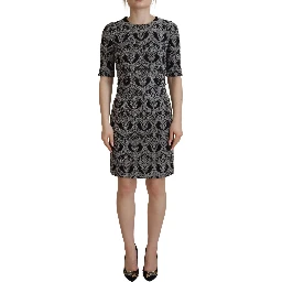 Black Gray Jacquard Sheath Bodycon Dress