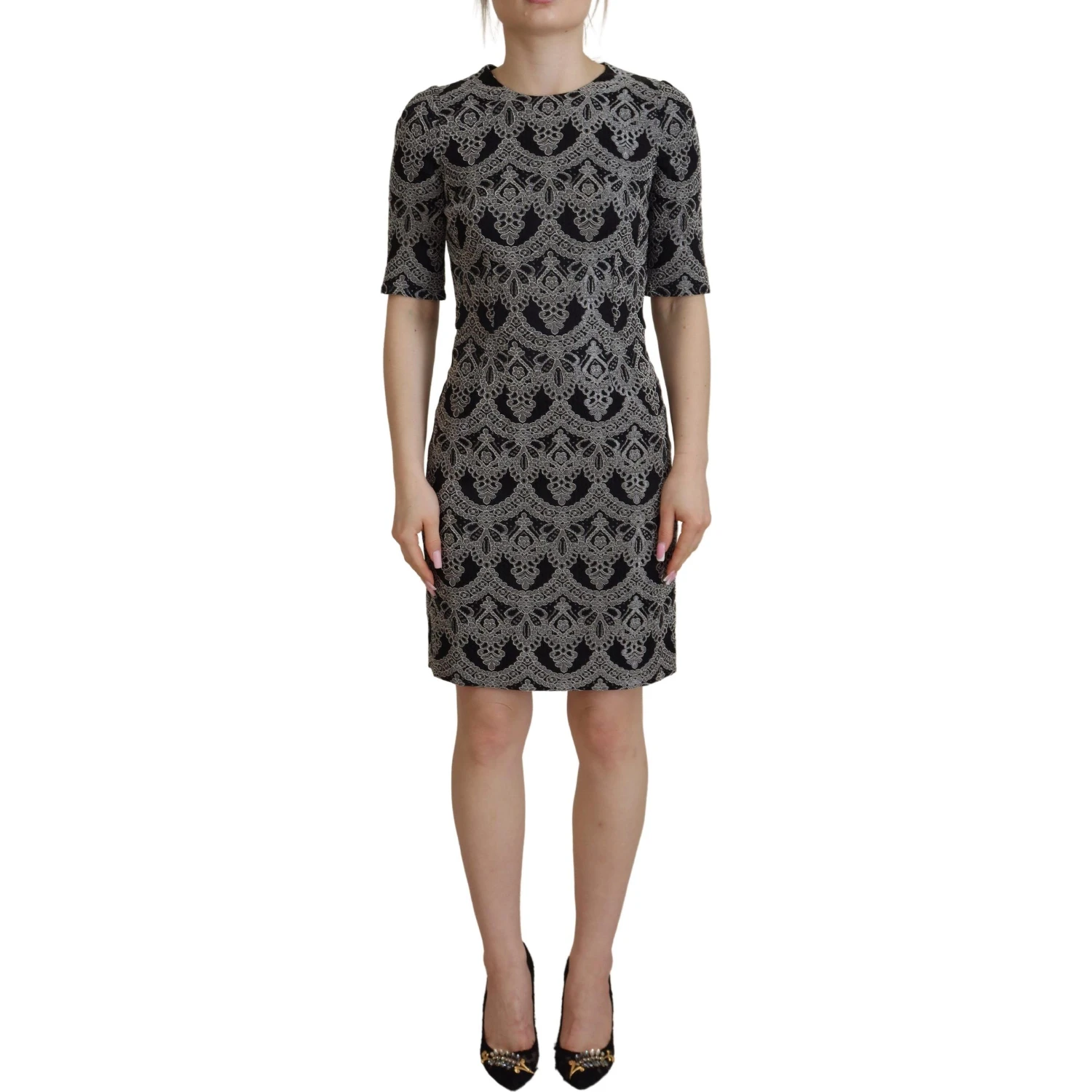 Black Gray Jacquard Sheath Bodycon Dress