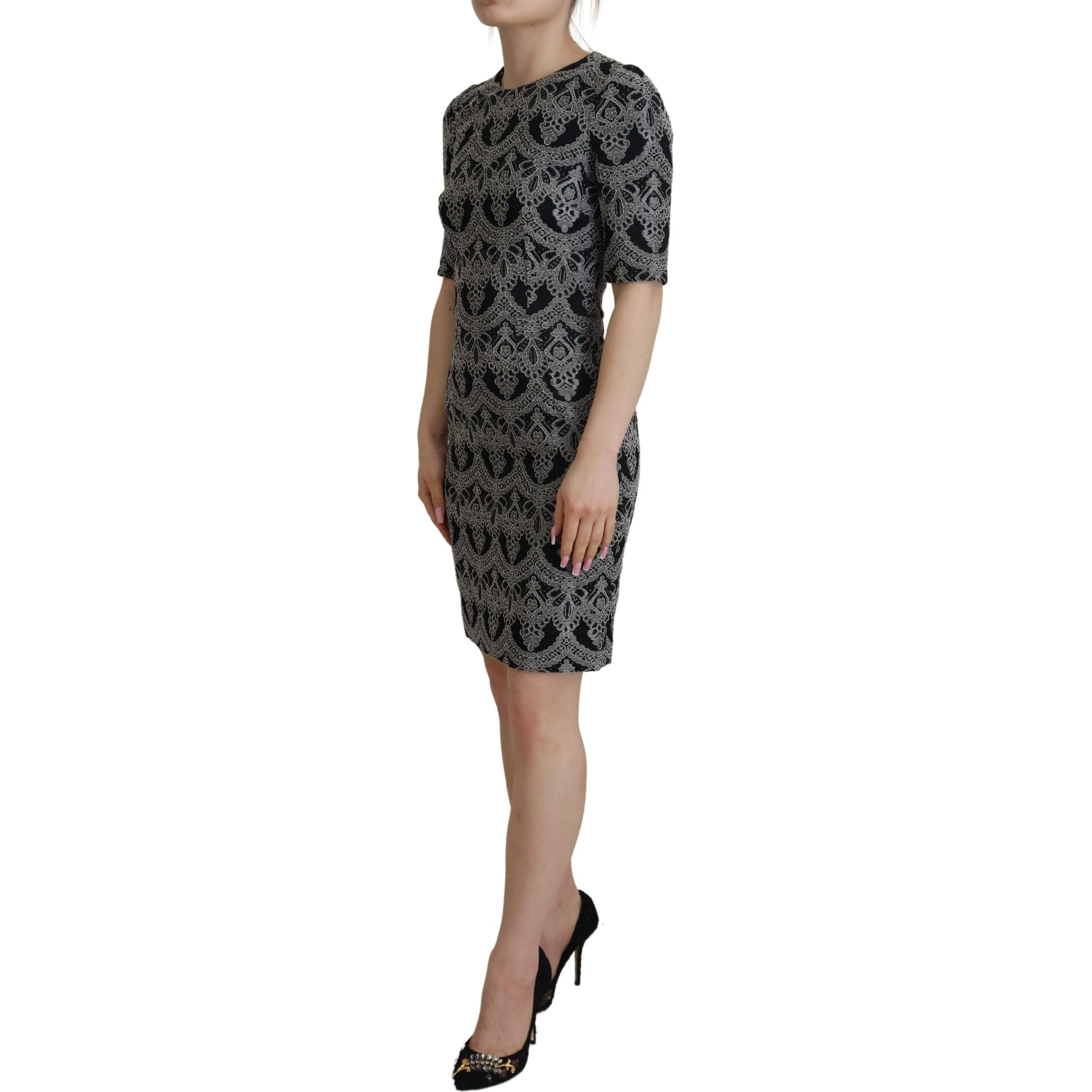 Black Gray Jacquard Sheath Bodycon Dress