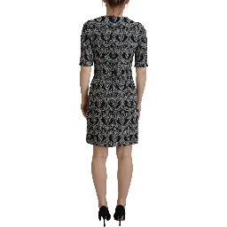 Black Gray Jacquard Sheath Bodycon Dress