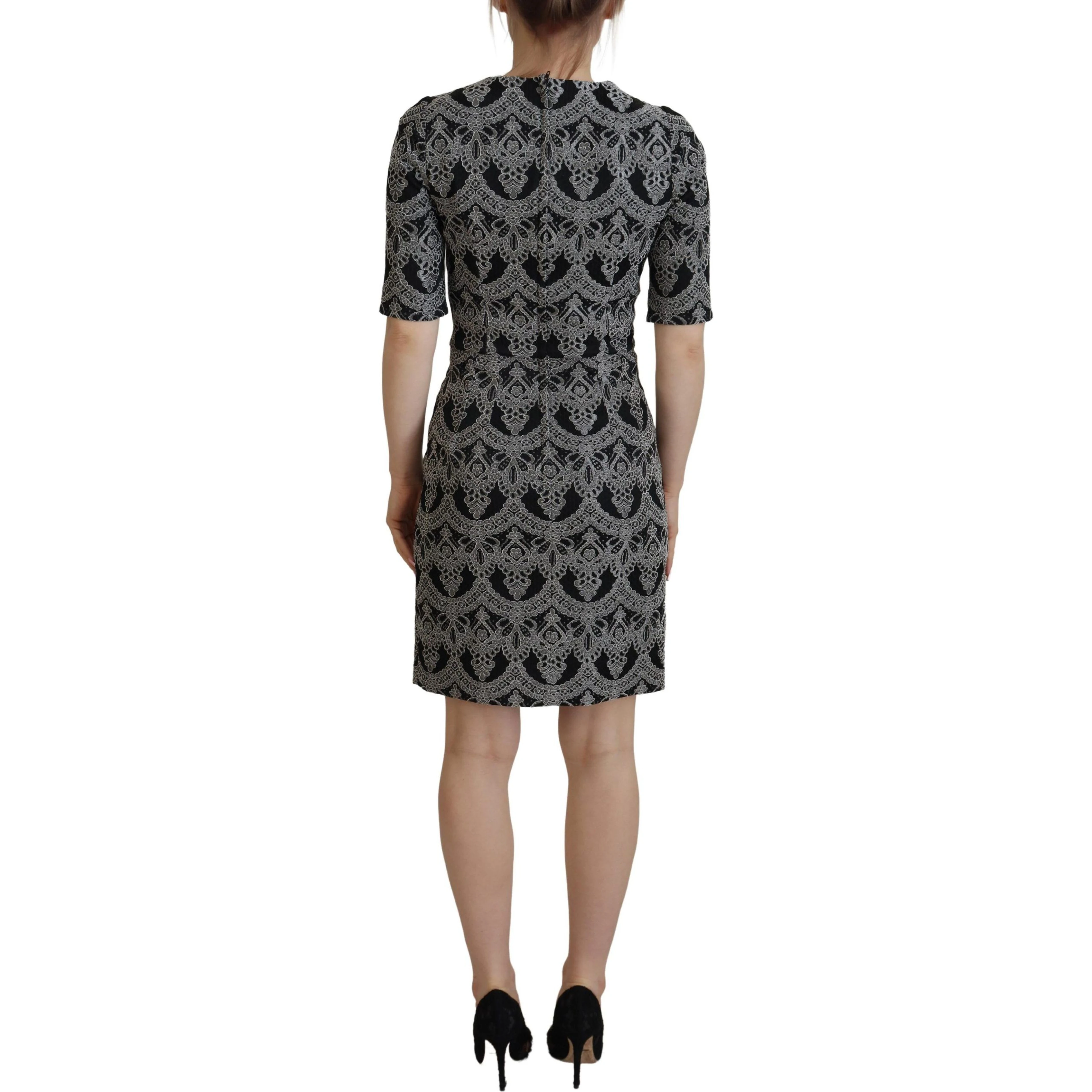 Black Gray Jacquard Sheath Bodycon Dress