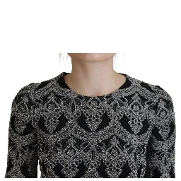 Black Gray Jacquard Sheath Bodycon Dress