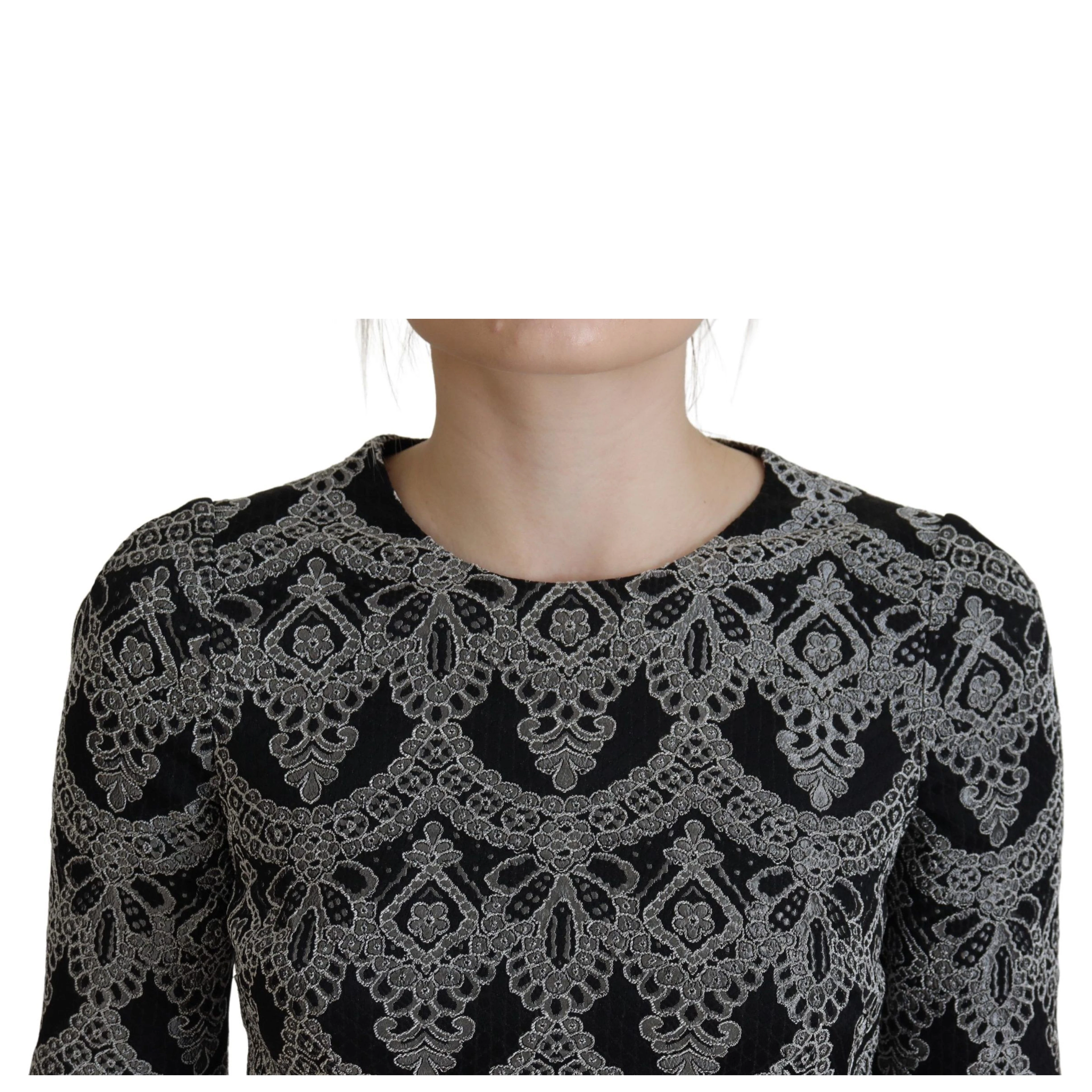 Black Gray Jacquard Sheath Bodycon Dress