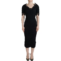 Black Sheath Midi Bodycon Lace Silk Dress