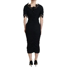 Black Sheath Midi Bodycon Lace Silk Dress