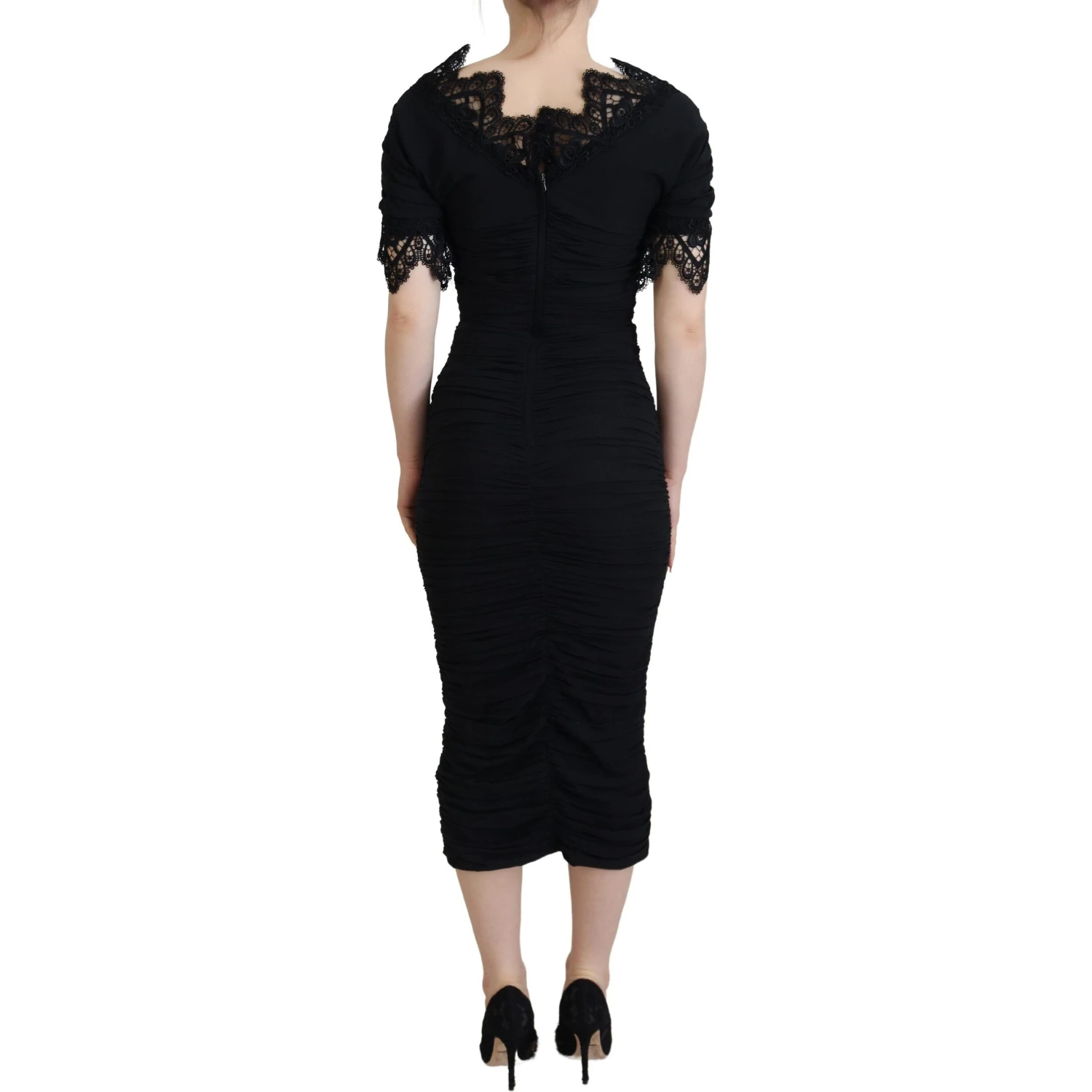 Black Sheath Midi Bodycon Lace Silk Dress