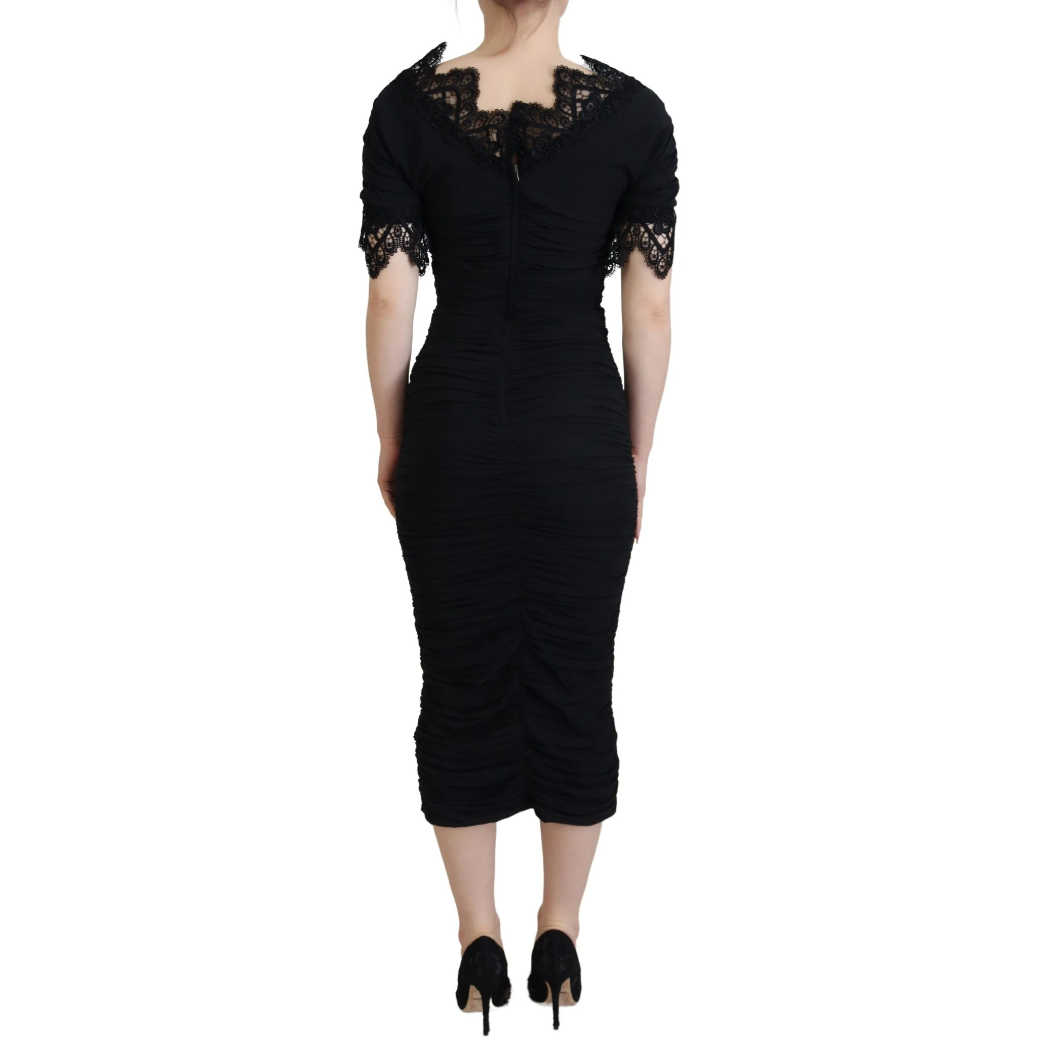 Black Sheath Midi Bodycon Lace Silk Dress