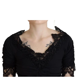 Black Sheath Midi Bodycon Lace Silk Dress