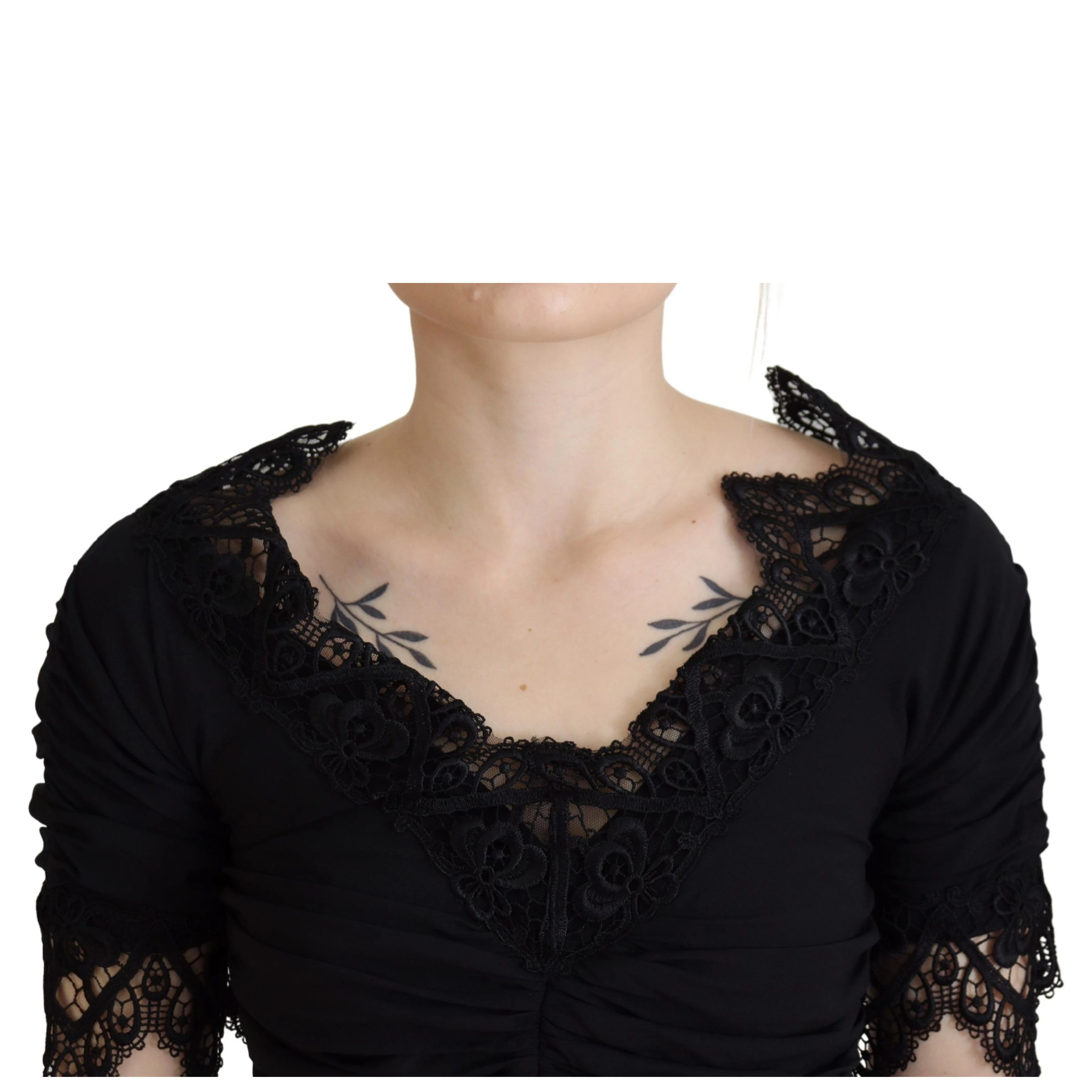 Black Sheath Midi Bodycon Lace Silk Dress