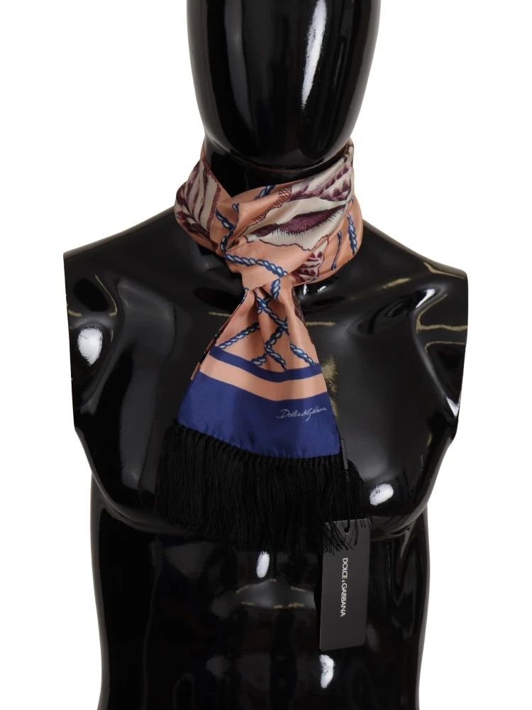 Multicolor Seashell Patterned DG Logo Shawl Fringe Silk Scarf