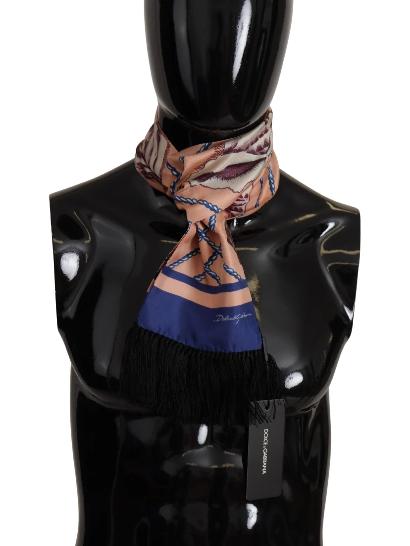 Multicolor Seashell Patterned DG Logo Shawl Fringe Silk Scarf