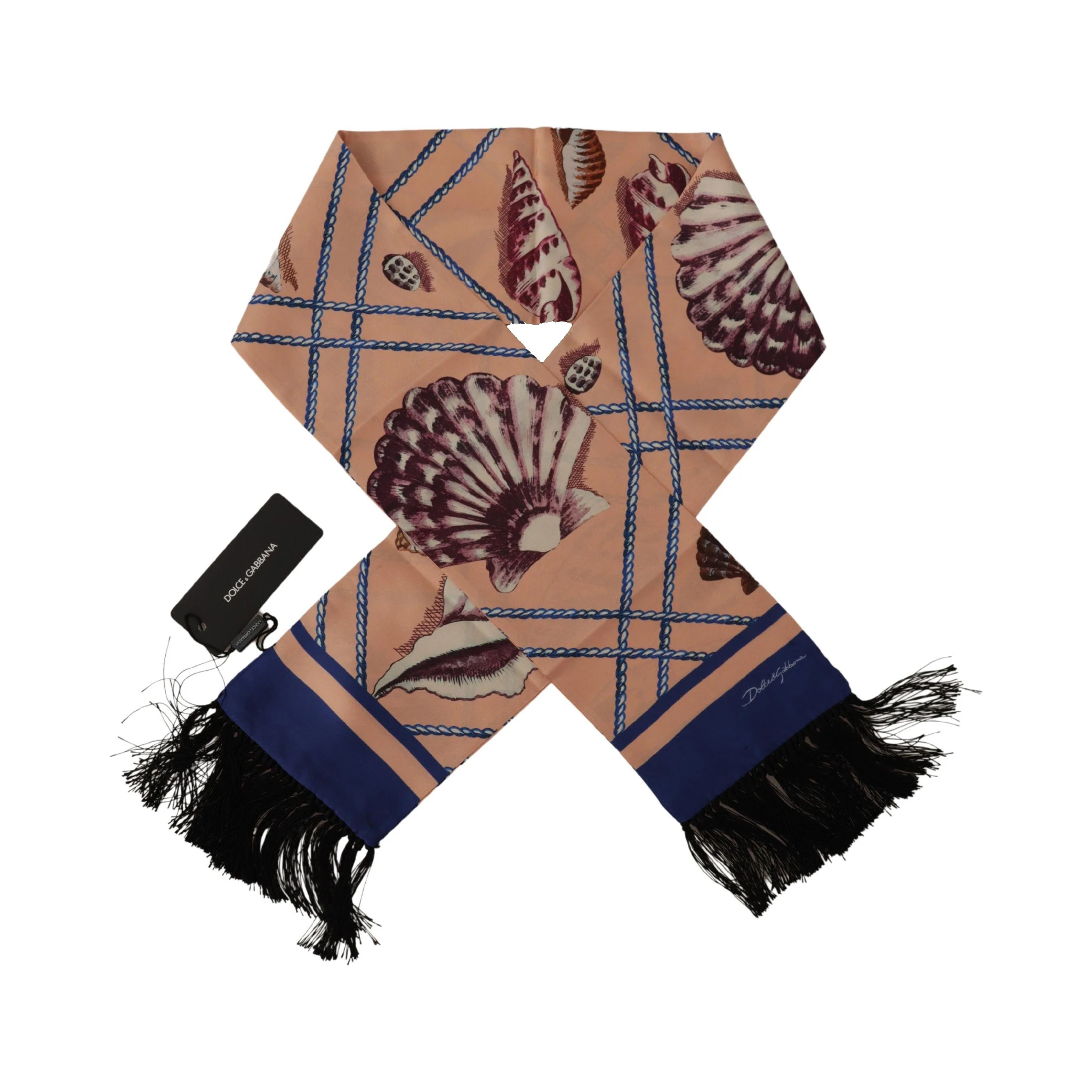 Multicolor Seashell Patterned DG Logo Shawl Fringe Silk Scarf