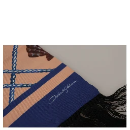 Multicolor Seashell Patterned DG Logo Shawl Fringe Silk Scarf