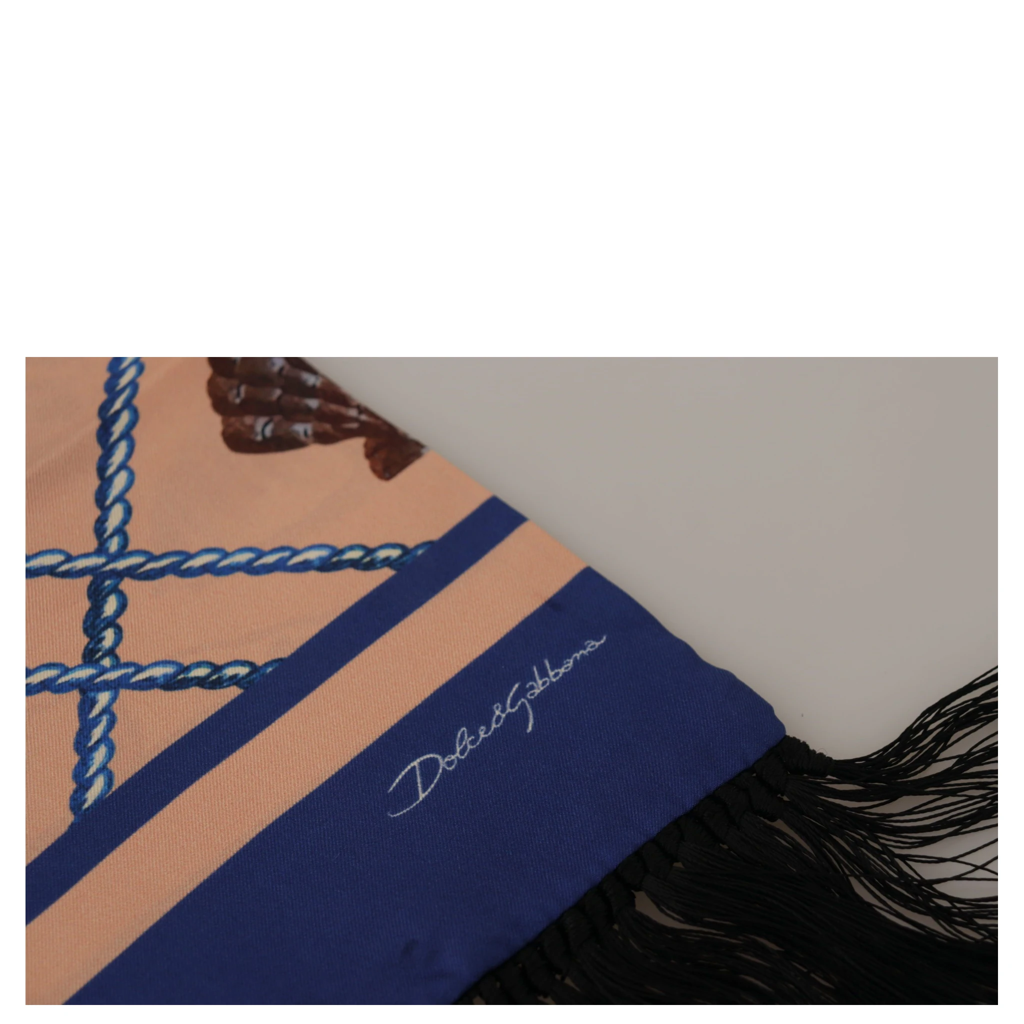 Multicolor Seashell Patterned DG Logo Shawl Fringe Silk Scarf