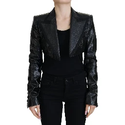Black Long Sleeves Crop Blazer Cotton Jacket