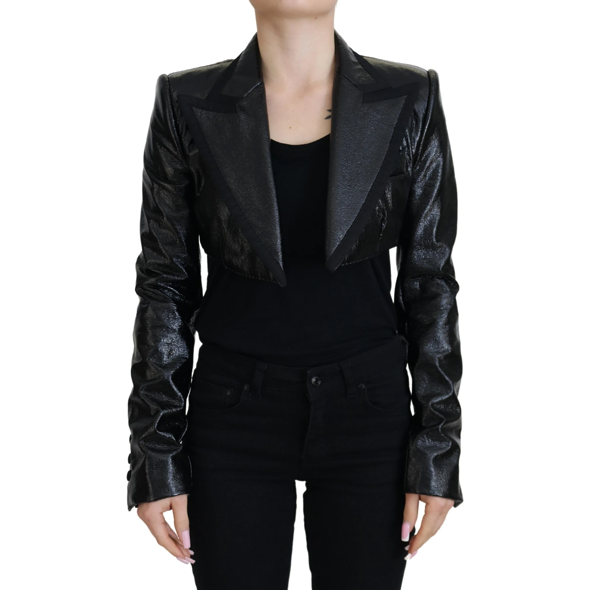 Black Long Sleeves Crop Blazer Cotton Jacket
