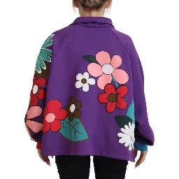 Purple Floral Print Pullover  Cotton Sweater