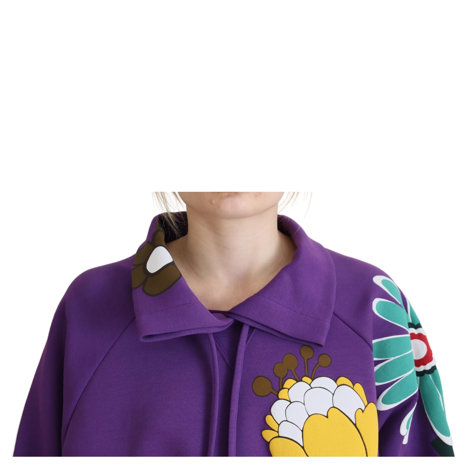Purple Floral Print Pullover  Cotton Sweater