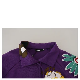 Purple Floral Print Pullover  Cotton Sweater