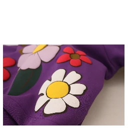 Purple Floral Print Pullover  Cotton Sweater